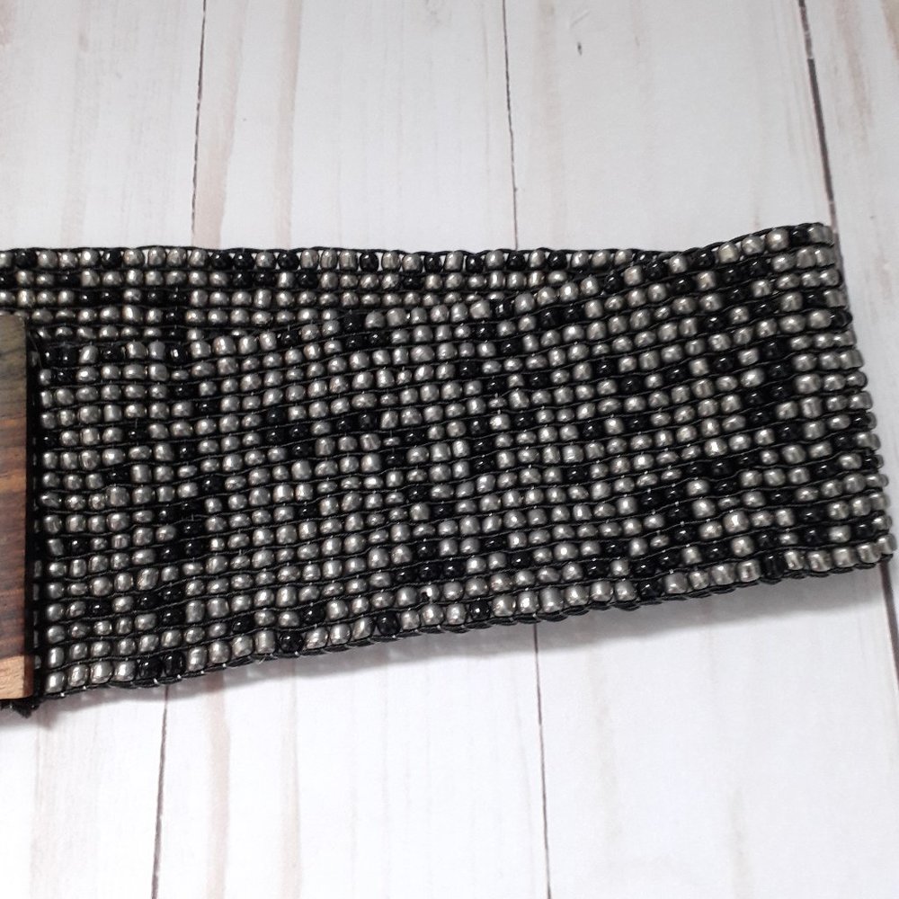 Beaded Wood Stretch Wide Belt Boho Bohemian Artisan Brown Black Gray - Picture 4 of 8